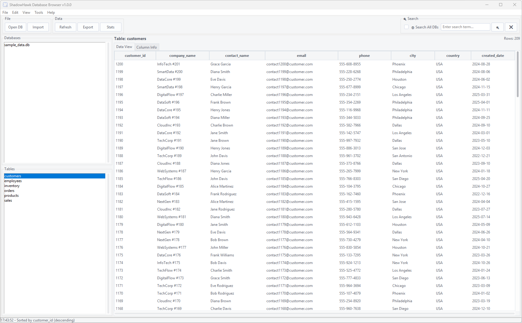ShadowHawk Database Browser Interface
